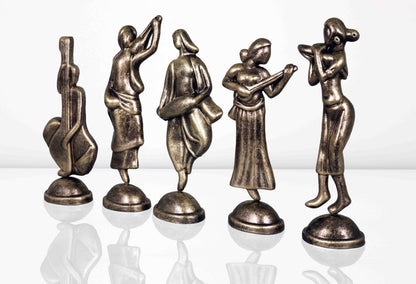 Niharika Collections Handmade Clay Terracotta Abstract Sculpture Musical Group Idol for Gifts and Décor |Metallic Golden| Set of 5