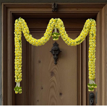 Light Yellow Hanging Artificial Flower Toran for Main Door Entrance, Reusable Thoran for Pooja Mandir, Living Room & Home Décor, Bandarwal for Festival Decoration (56x33 inch)