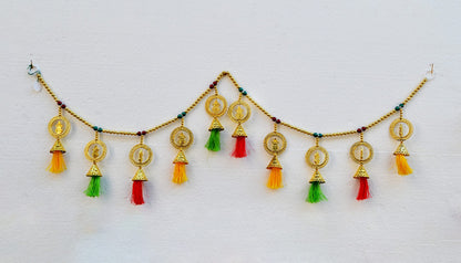 Kalash Pearl Beads Toran, Traditional Toranam, Pom Pom Hanging Bandarwal for Main Entrance Door Pooja Room Wall Home Decoration Handmade Latest Traditional Design (Type 12)