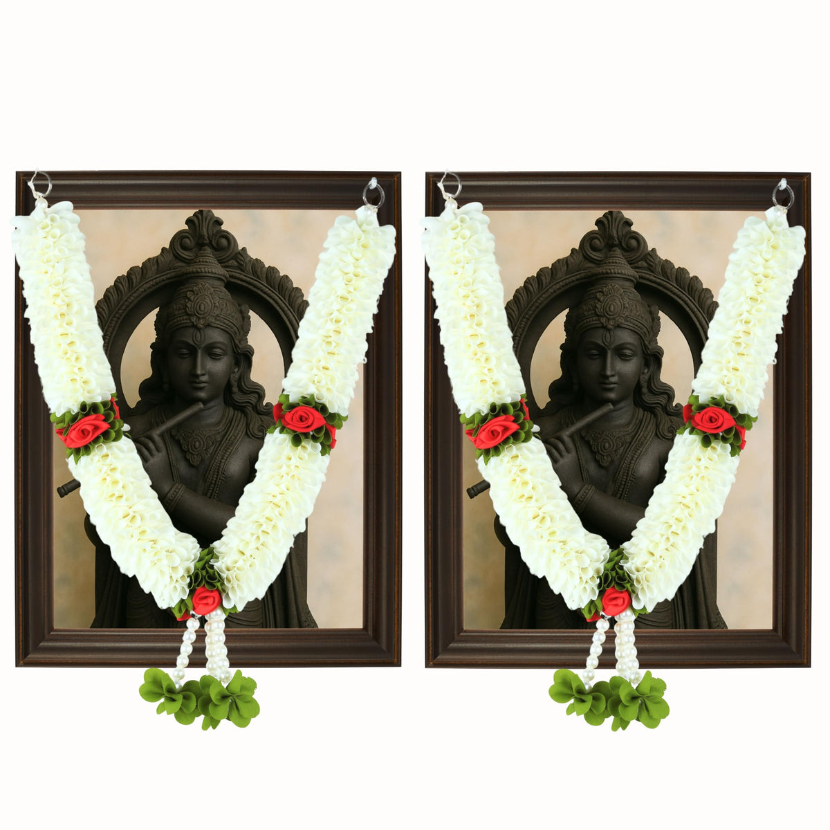 Handcrafted Artificial Flower Garland, 20 Inches Garland for Photo Frame, God Idol, Home Décor, Ugadi, Sankranti, Varalakshmi, Diwali, Navaratri & Wedding (White,Pack of 2)