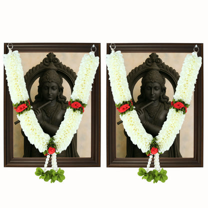 Handcrafted Artificial Flower Garland, 20 Inches Garland for Photo Frame, God Idol, Home Décor, Ugadi, Sankranti, Varalakshmi, Diwali, Navaratri & Wedding (White,Pack of 2)