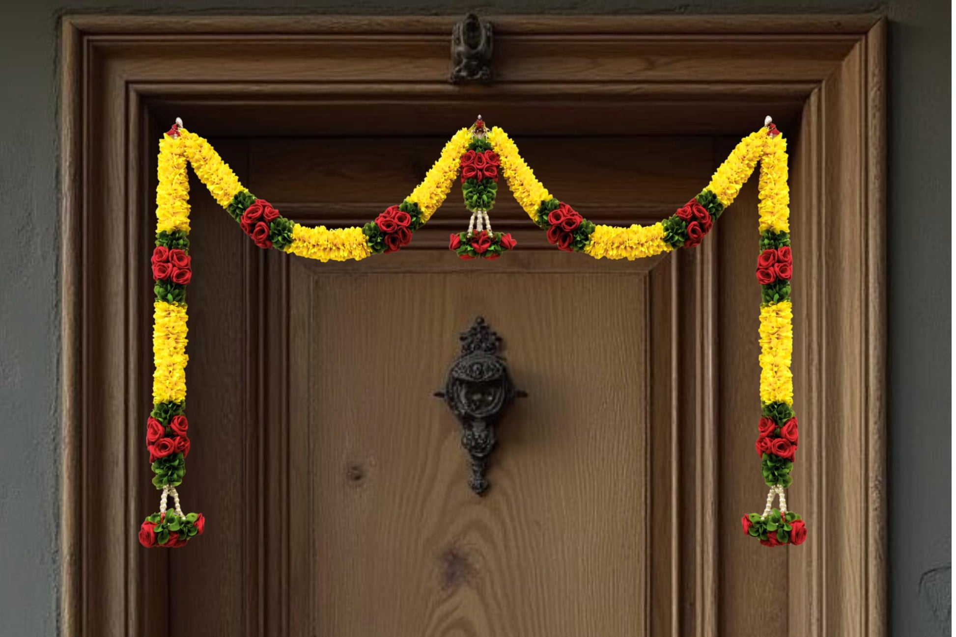 Artificial Flower Door Hanging Toran for Main Door Decoration, Floral Bandarwal with Lemon Yellow & Red Roses for Home, Mandir, Wedding & Festive Décor