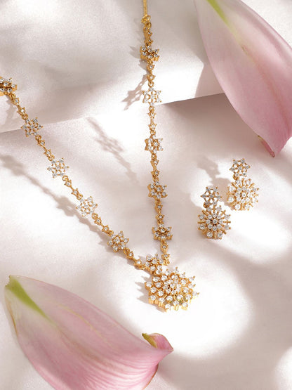 Dhiyona RJ Women's 22K Gold-Plated Floral Cubic Zirconia Studded Jewellery Set