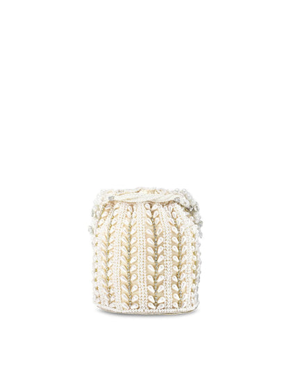 Dhiyona NR White Embroidered Potli Clutch
