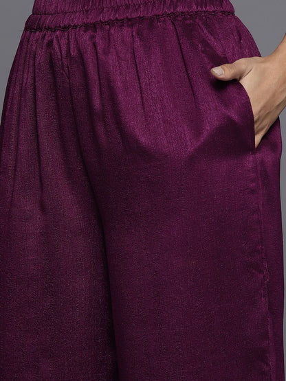 Dhiyona LL Women Purple Floral Embroidered Sequinned Kurta with Palazzos & Dupatta