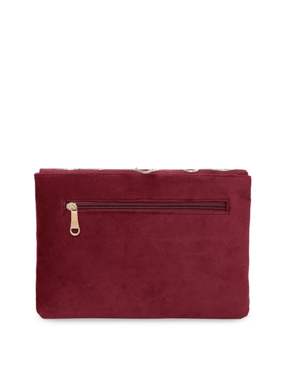 Dhiyona NR Women Maroon And Gold Toned Embroidered And Sequins Embellished Clutches