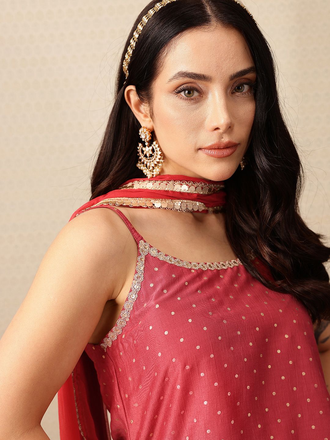 Dhiyona HOP Polka Dotted Sequinned Jashn Kurti with Sharara & With Dupatta