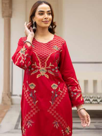 Embroidered Round Neck Kurti & Palazzos