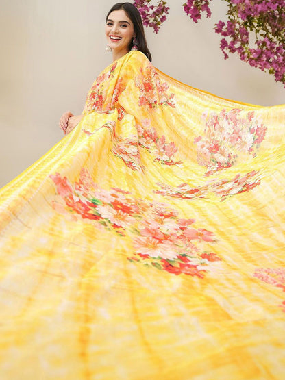 Dhiyona IS Women's Floral Printed Pure Cotton Straight Kurta With Trousers & Dupatta