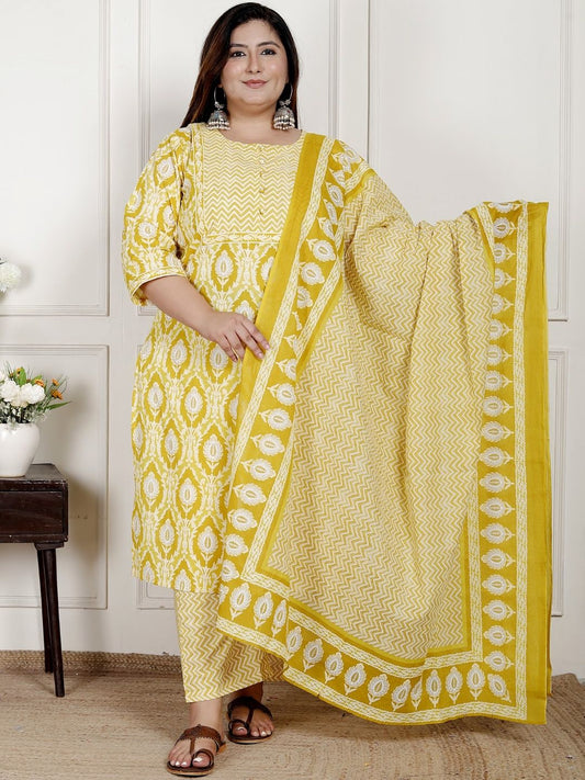 Dhiyona KL Women Printed Pure Cotton Kurta Sets With Dupatta