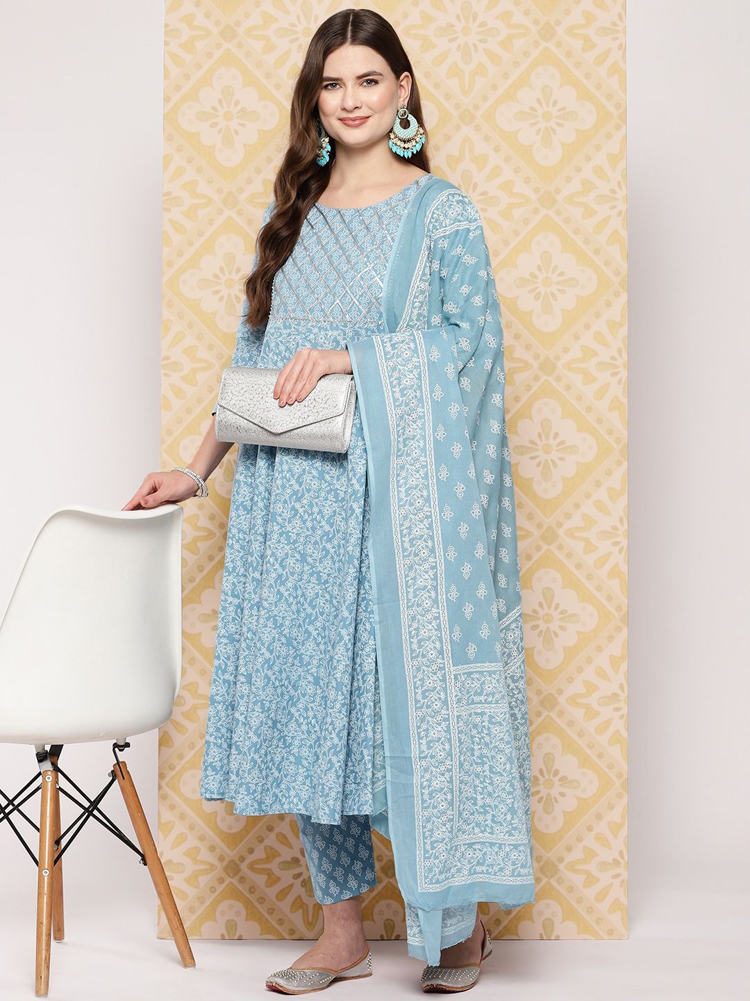 Dhiyona KL Women Ethnic Motifs Printed Regular Pure Cotton Kurta with Trousers & Dupatta