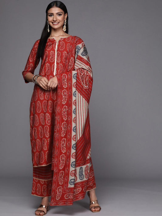 Paisley Printed Kurta with Trousers & Dupatta