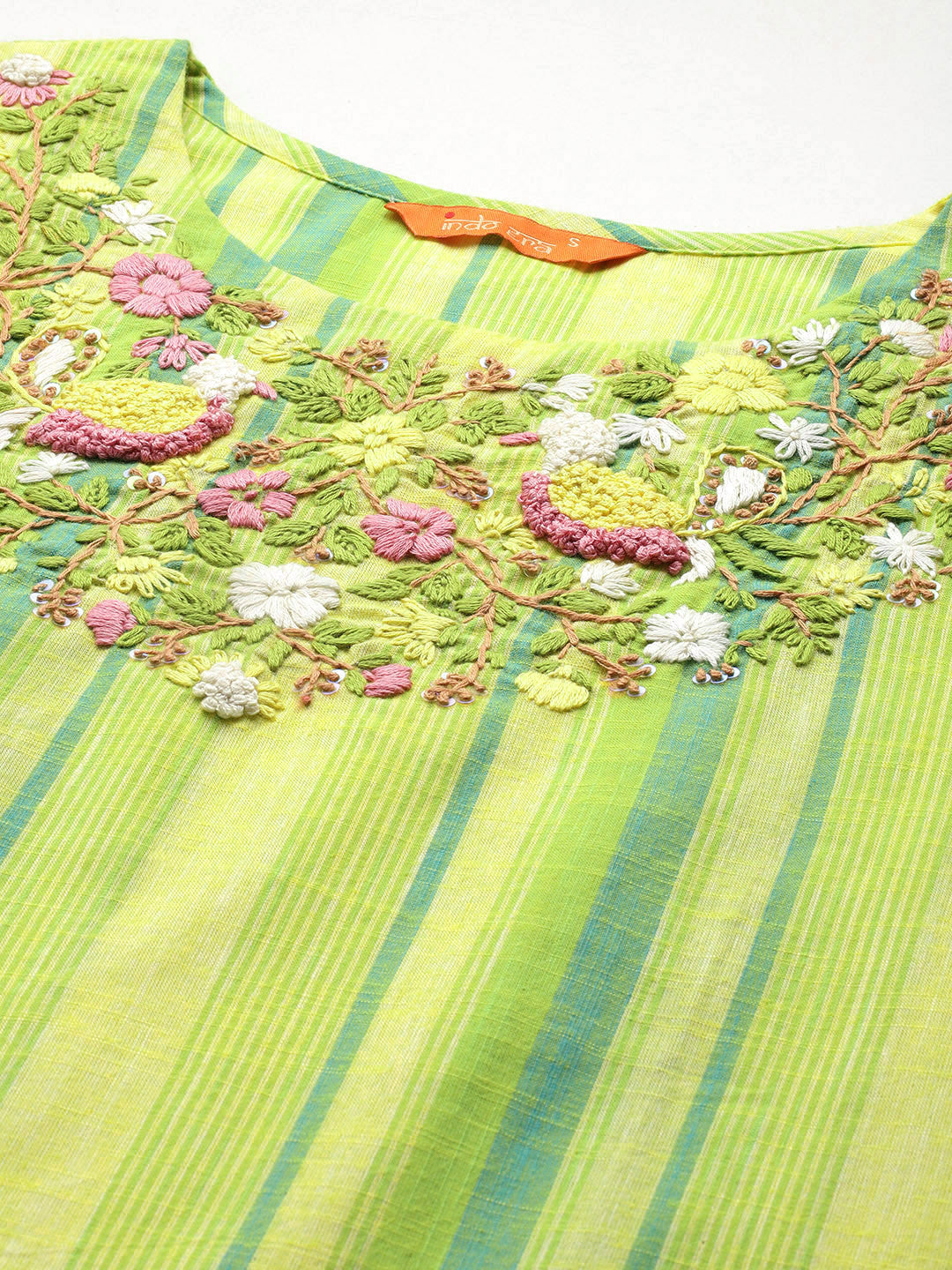 Floral Embroidered Thread Work Pure Cotton Kurta with Trousers