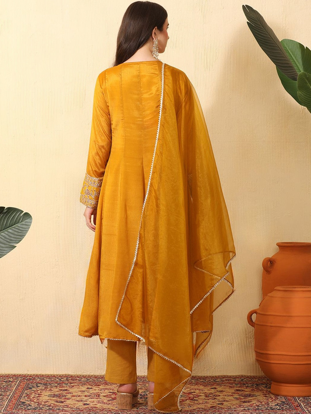 Women Ethnic Motifs Embroidered Layered Gotta Patti Kurta with Trousers & With Dupatta