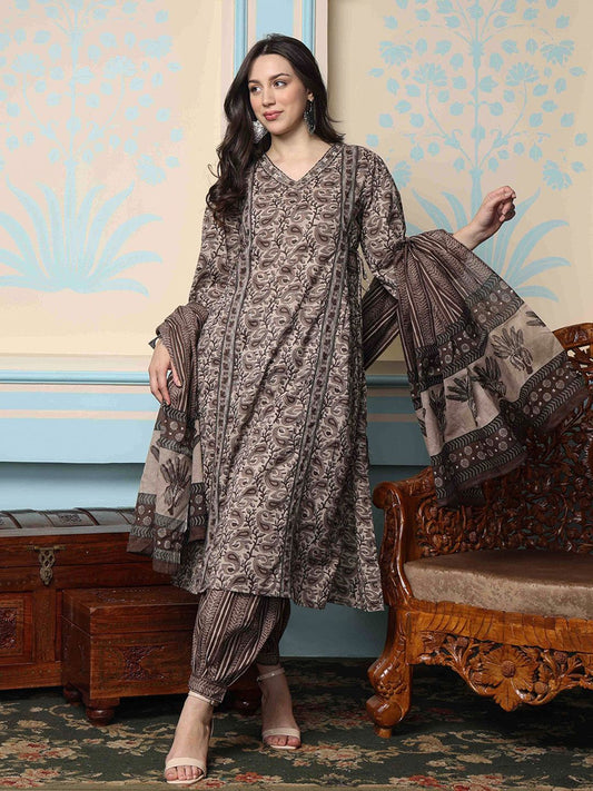 Dhiyona IS Women's Kalamkari Printed Kurta with Trouser & Dupatta