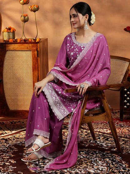 Dhiyona LL Women Floral Embroidered Regular Sequinned Kurta with Palazzos & With Dupatta