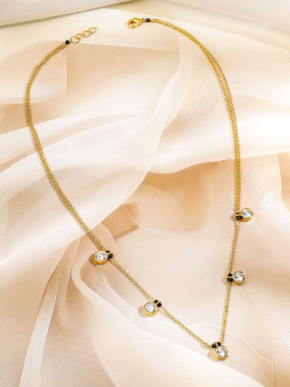 Dhiyona RJ Women's 18K Gold-Plated Cubic Zirconia Studded Minimal Mangalsutra with Black Beaded Chain