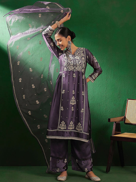 Dhiyona SN V-neck three quarter sleeves Embroidered Kurta Set