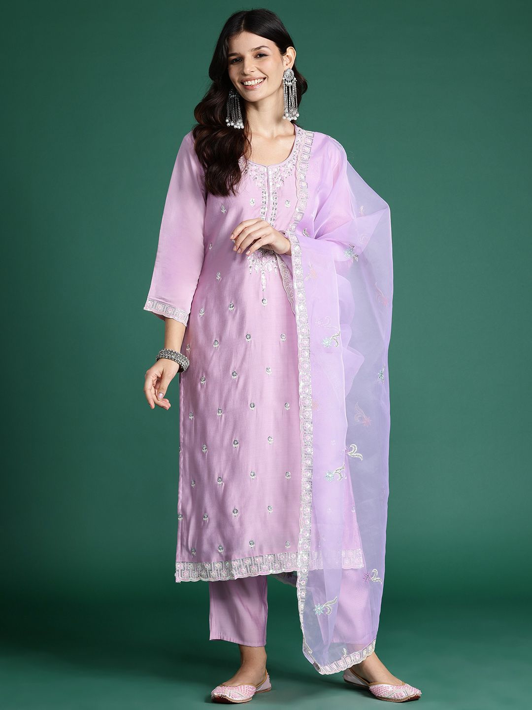 Dhiyona IE Ethnic Motifs Embroidered Kurta with Trousers & With Dupatta
