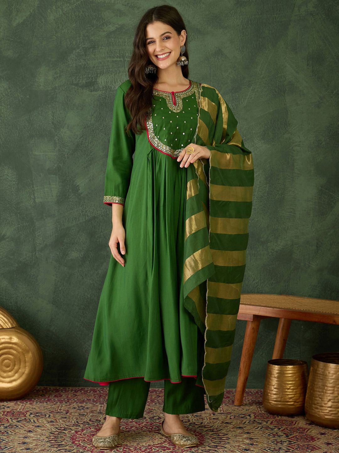 Dhiyona KL Women Embroidered A-Line Republic Day Kurta Set