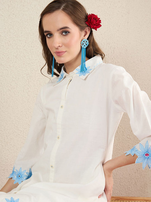 Women Solid Embroidered Cotton Kurta with Palazzos
