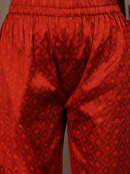 Rust Women Rust Yoke Design Kurta with Trousers & With Dupatta