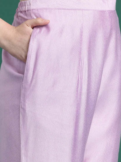 Yoke Design Mirror Work Liva Kurta With Trousers & Dupatta