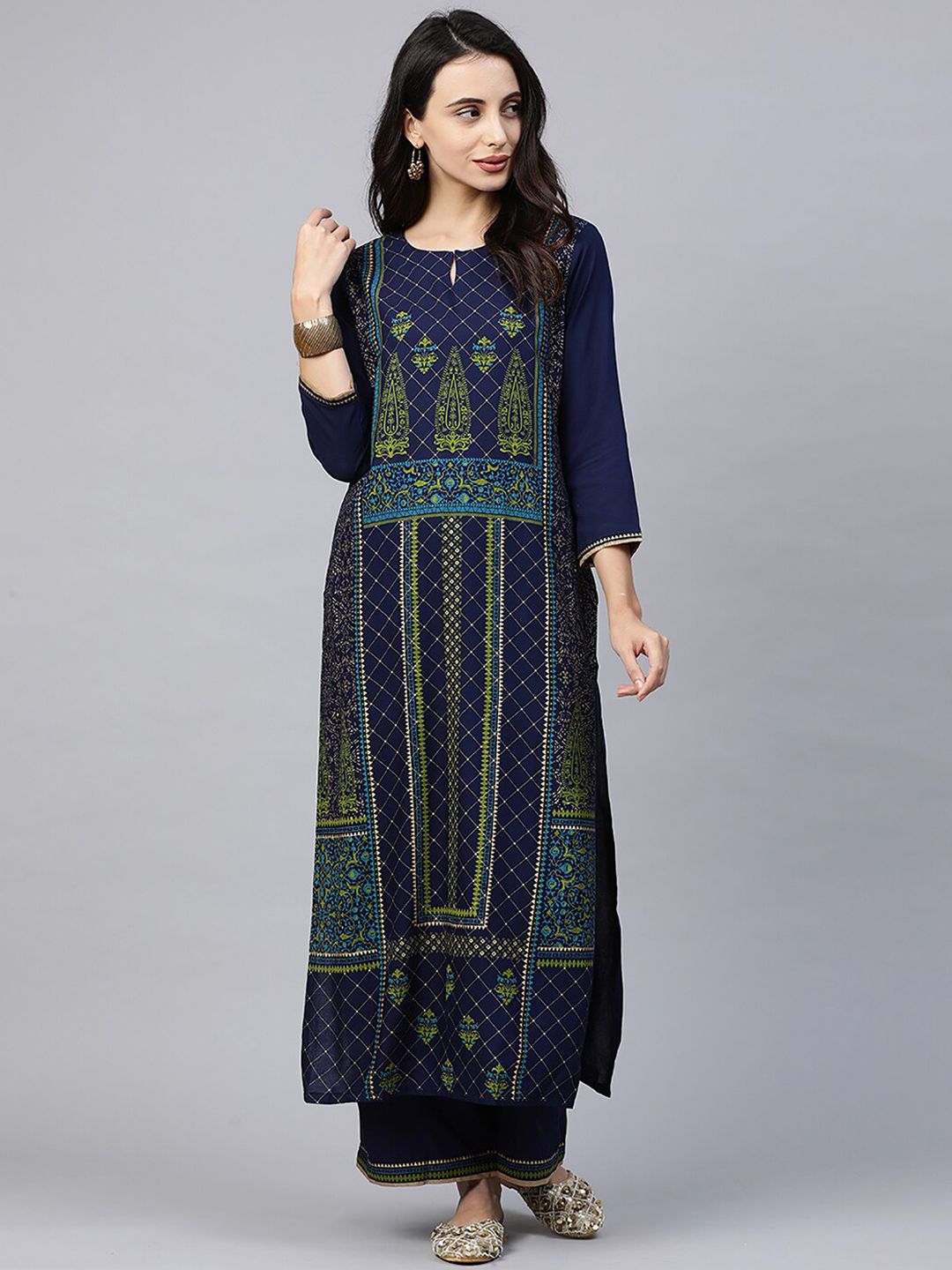 Dhiyona IE Ethnic Motifs Printed Keyhole Neck Liva Kurta