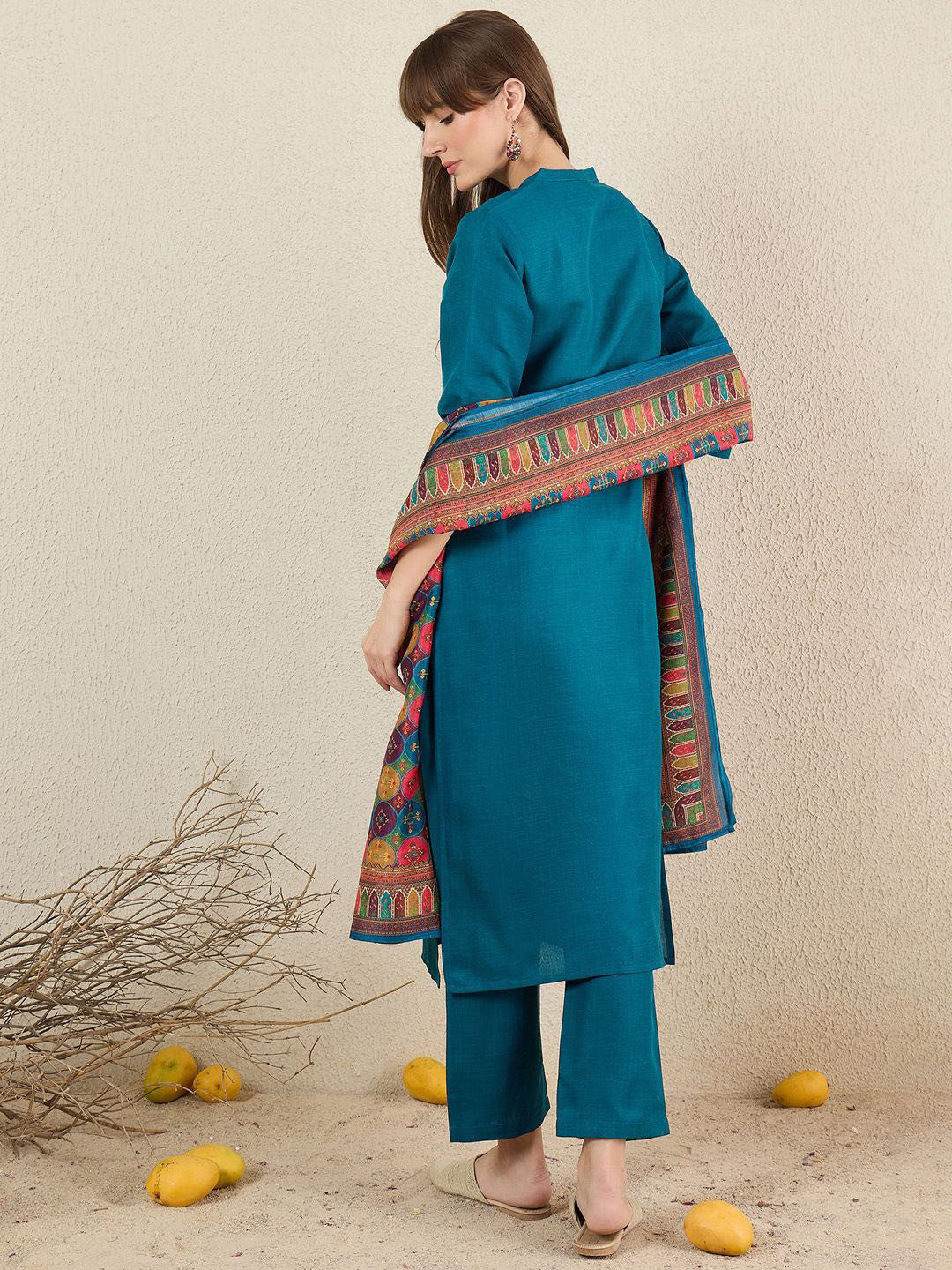 Women Solid Embroidered Kurta with Trousers & Dupatta