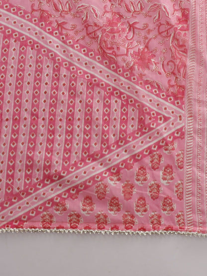 Dhiyona KL Embroidered Floral Printed Pure Cotton Regular Kurta with Trousers & Dupatta