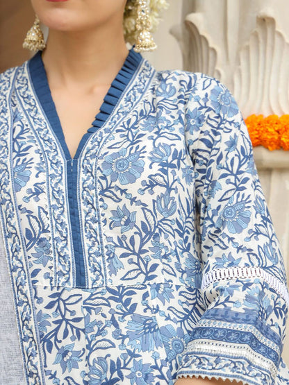 Dhiyona RR Women's Floral Printed Gotta Patti Pure Cotton Anarkali Kurta Set