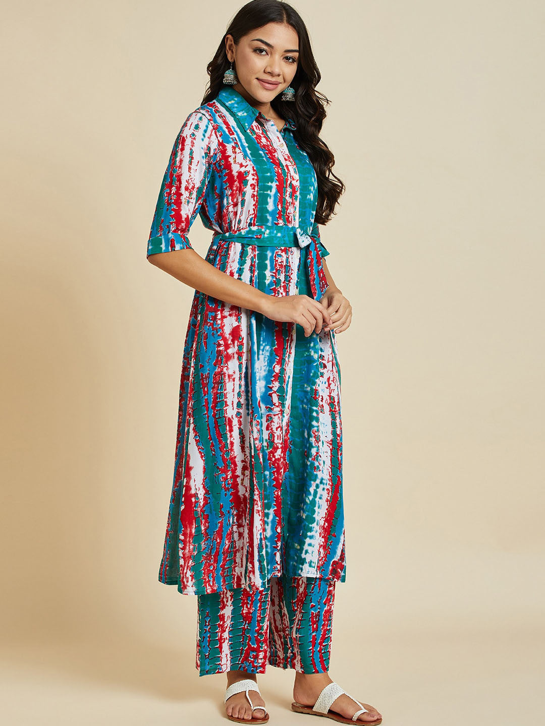 Tie & Dye Printed A-Line Kurta With Palazzo Set
