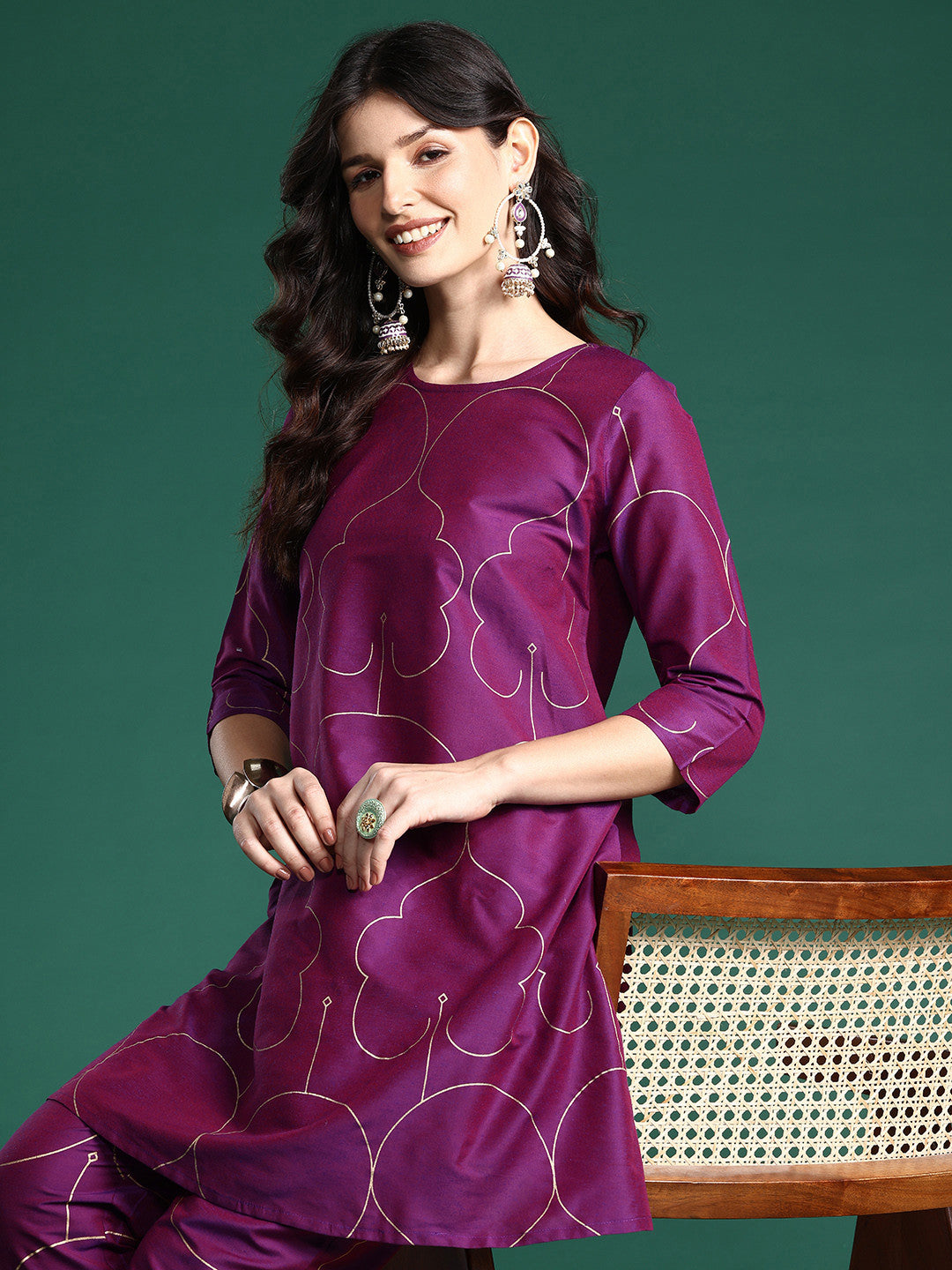 Foil Print Kurta with Trousers