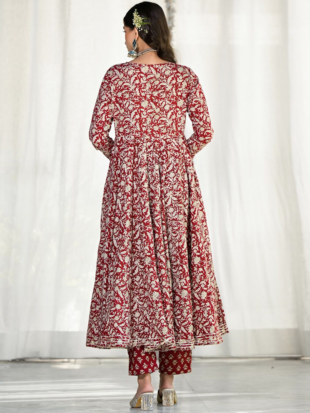 Dhiyona KL Floral Embroidered Gotta Patti Pure Cotton Anarkali Kurta With Trousers & Dupatta