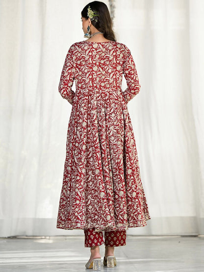 Dhiyona KL Floral Embroidered Gotta Patti Pure Cotton Anarkali Kurta With Trousers & Dupatta