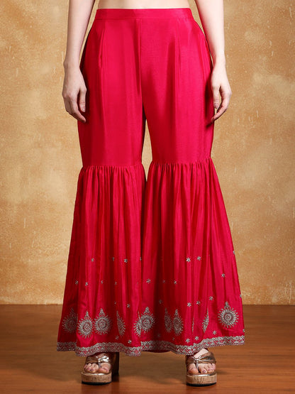 Dhiyona VA Women Floral Embroidered Kurta with Sharara & Dupatta