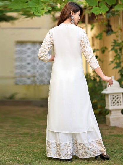 Dhiyona KL Women Floral Printed Regular Pure Cotton Kurta with Sharara & With Dupatta