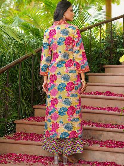 Dhiyona KL Floral Printed Pleated A-Line Kurta With Palazzos & Dupatta