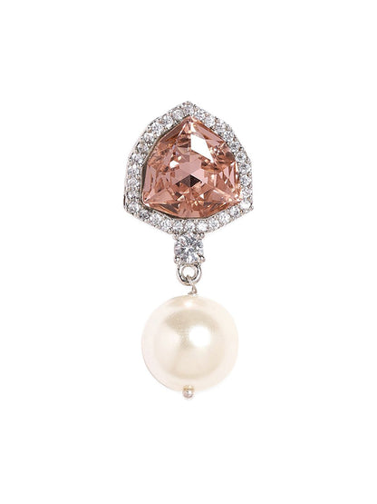 Dhiyona RJ Women's Silver Plated Peach Sapphire and Pearl Drop Earrings Elegant Jewelry