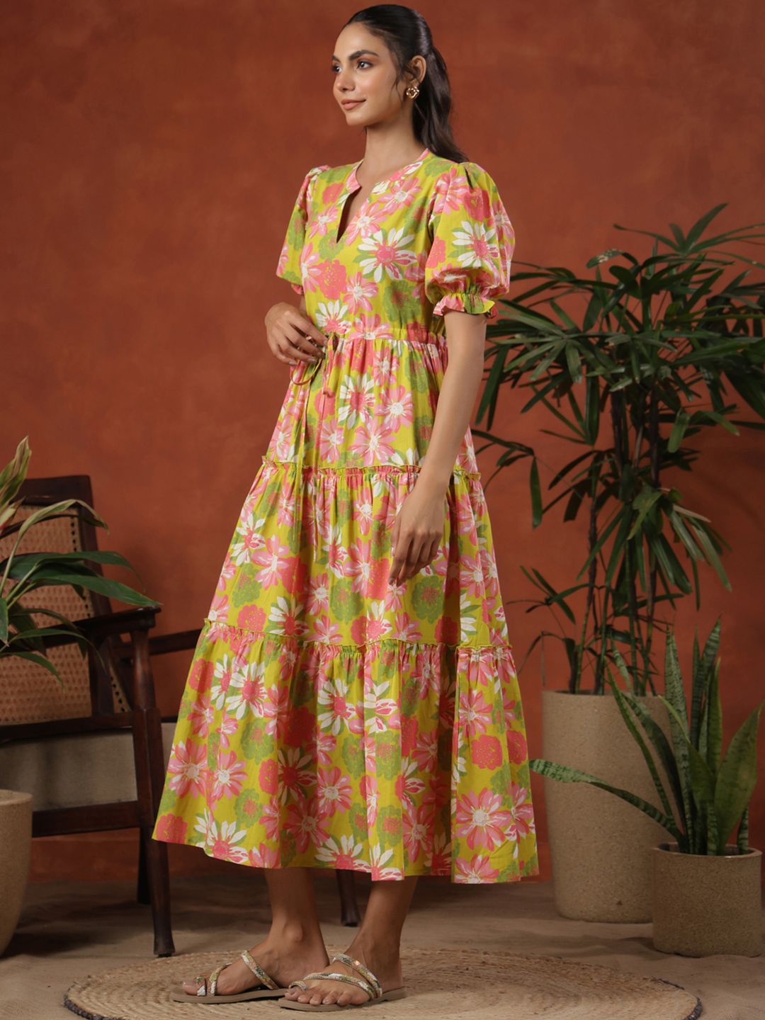 Dhiyona AY Women's Tiered Cotton Maxi Ethnic Dress