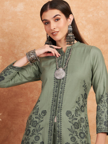 Woven Design Winter Pashmina Kurti With Trousers