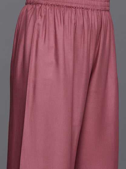 Mauve Mauve Floral Woven Design Sleeveless Straight Kurta with Palazzos