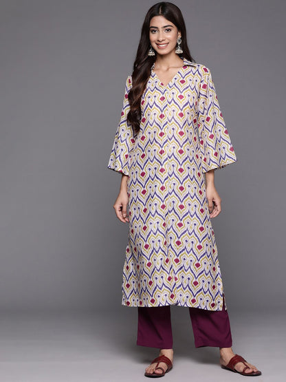 Dhiyona VA Women'sAbstract Woven Design Flared Kurta with Trousers