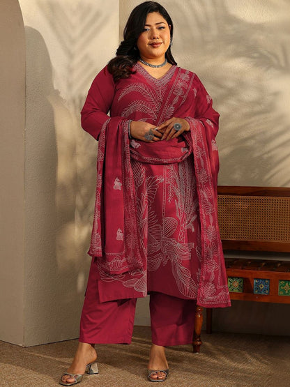 Dhiyona Women's Plus Size Ethnic Motifs Printed Kurta with Trousers & Dupatta