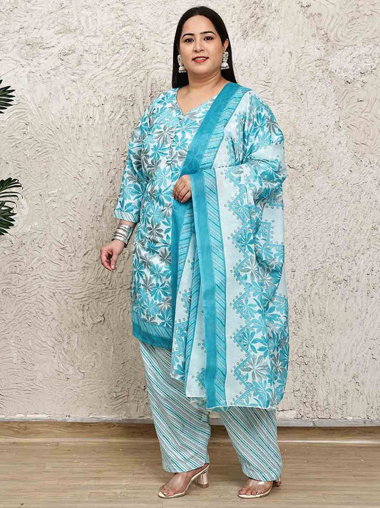 Dhiyona KL Women Plus Size Floral Printed Kurta with Salwar & Dupatta