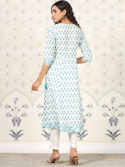Dhiyona OD  Floral Printed Gotta Patti Pure Cotton A-Line Kurta