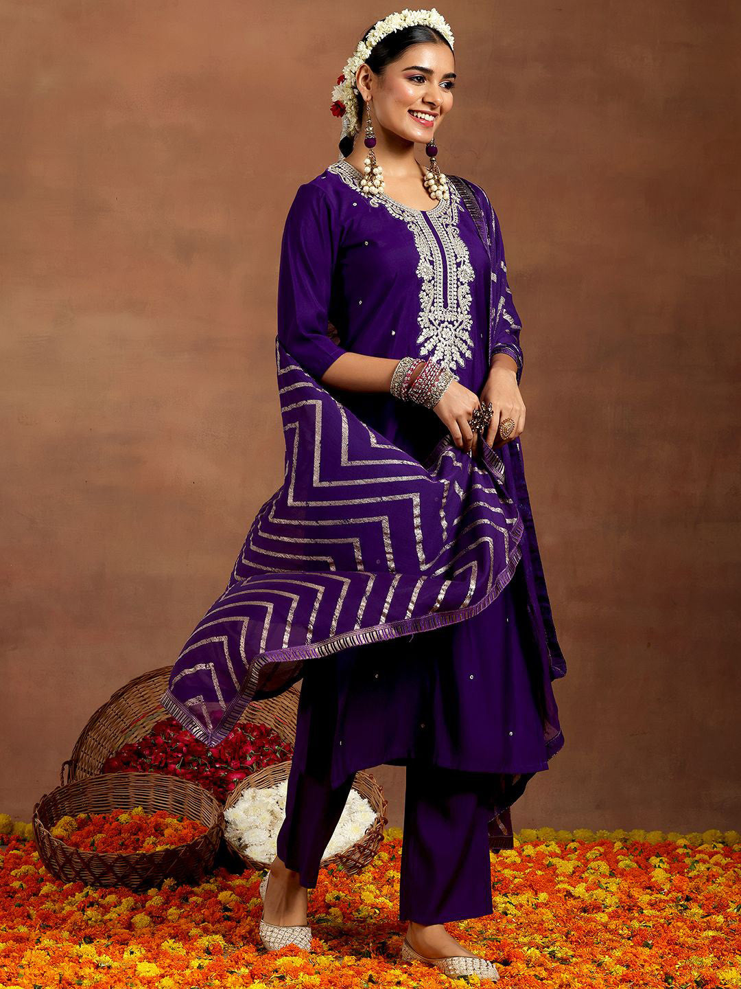 Women Paisley Embroidered Regular Kurta with Trousers & With Dupatta