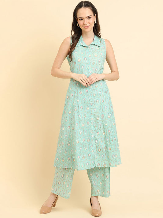 Dhiyona VA Women'sEthnic Motifs Printed Panelled Kurta with Trousers