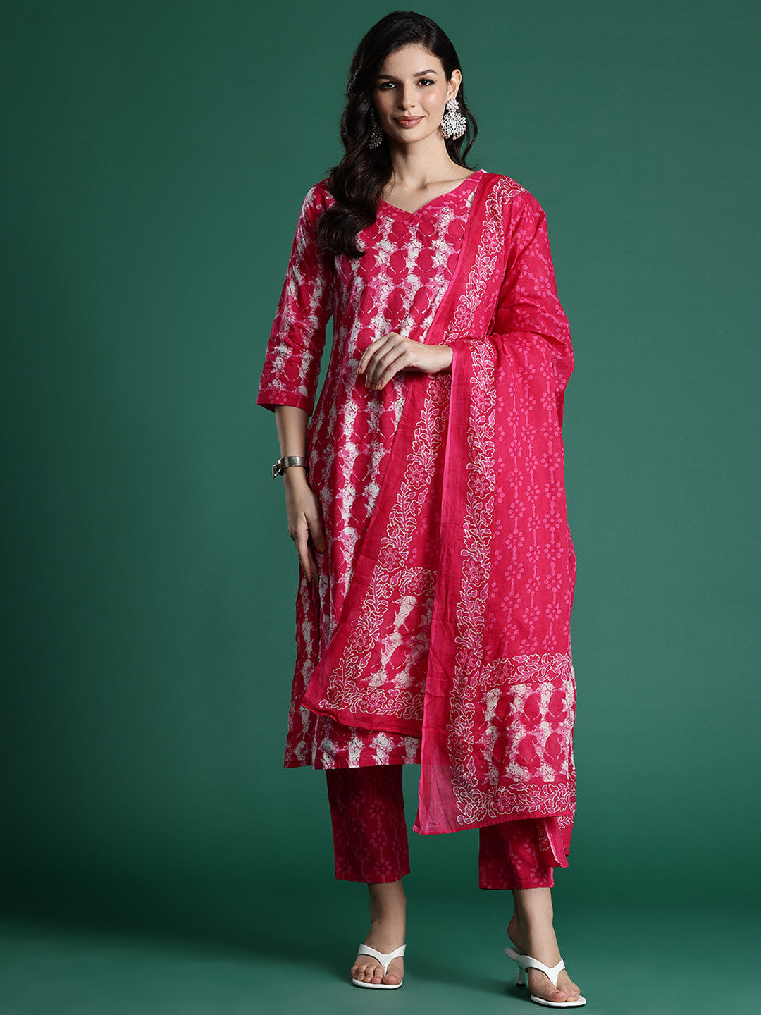 Ethnic Motifs Printed Pure Cotton Kurta With Trousers & Dupatta