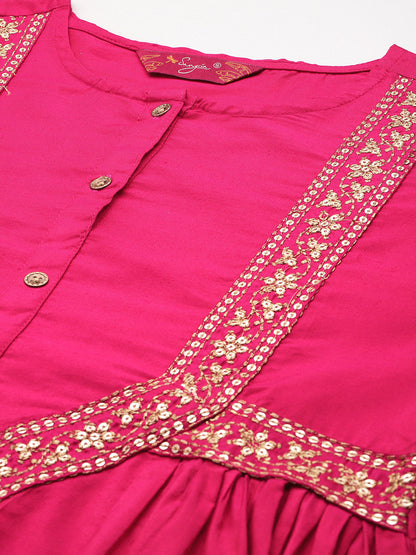 Panelled Sequined Kurta with Trousers & Dupatta